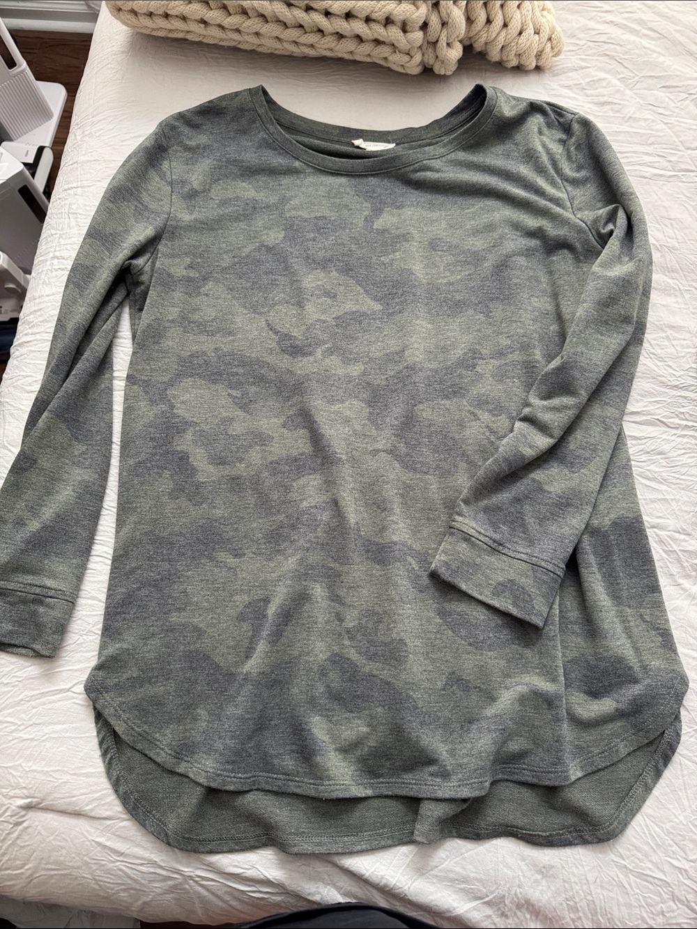Jane and Delancey Green and Gray Camouflage Long Sleeve Tee
